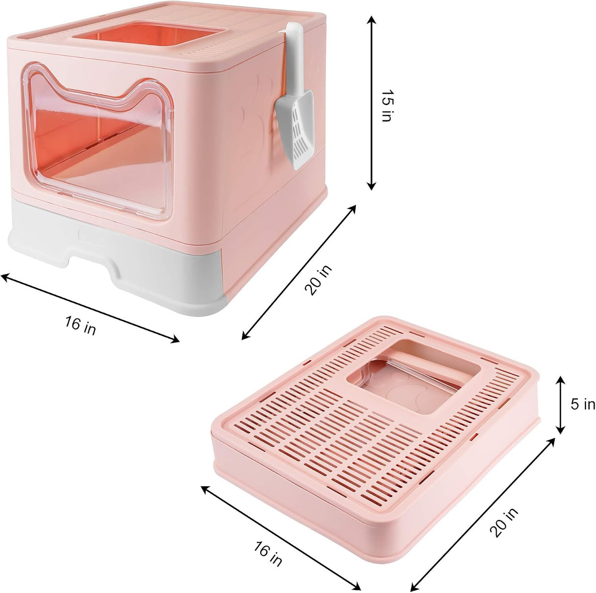 Foldable Litter Box with Lid, Extra Large Litter Box with Cat Litter Scoop, Drawer Type Litter Pan Easy to Scoop & Low Tracking (Pink, 20" L X 16" W X 15" H)