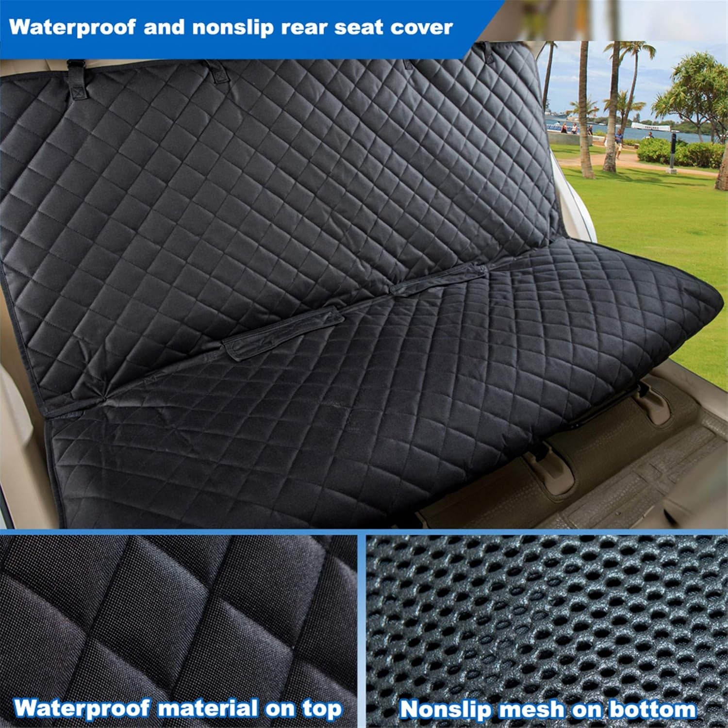 Bench Car Seat Cover Protector, Waterproof Heavy-Duty, Black