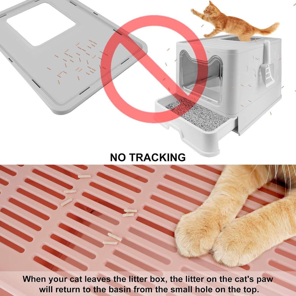 Foldable Litter Box with Lid, Extra Large Litter Box with Cat Litter Scoop, Drawer Type Litter Pan Easy to Scoop & Low Tracking (Pink, 20" L X 16" W X 15" H)