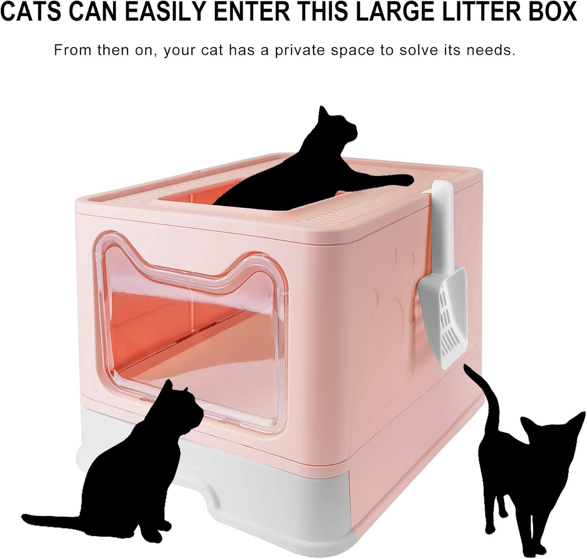 Foldable Litter Box with Lid, Extra Large Litter Box with Cat Litter Scoop, Drawer Type Litter Pan Easy to Scoop & Low Tracking (Pink, 20" L X 16" W X 15" H)